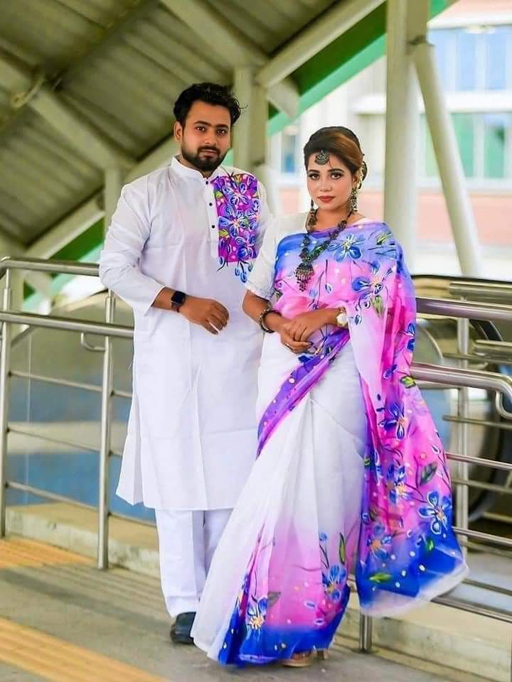 Premium Quality HandPirnt HalfSilk Matching Couple Set – HP218